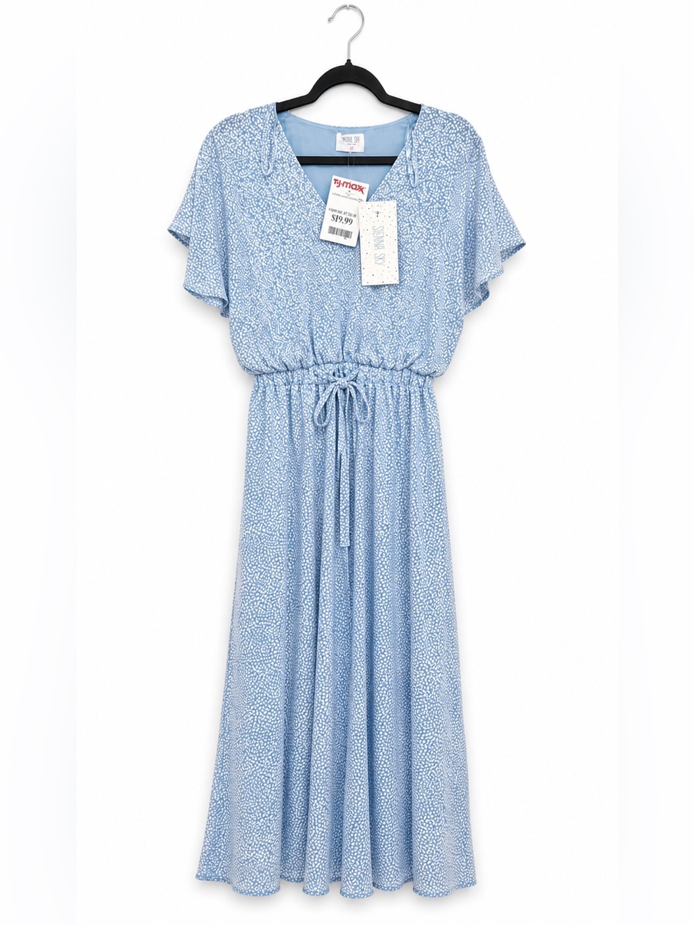 NWT Blue Floral Maxi Dress | Flutter Sleeve Tie Waist Boho Cottagecore Size Med